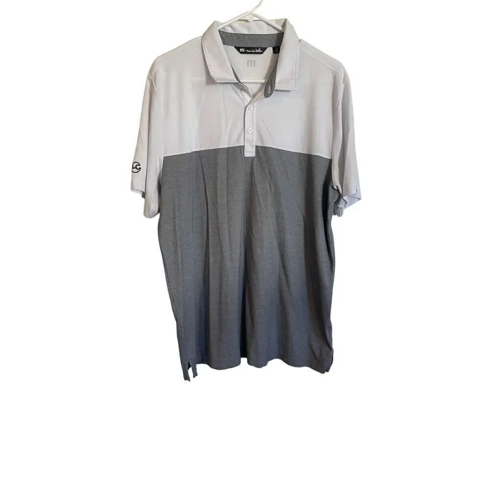 Travis Mathew Mens White & Gray Short-Sleeve Pointed Collar Polo Shirt Extra Lar